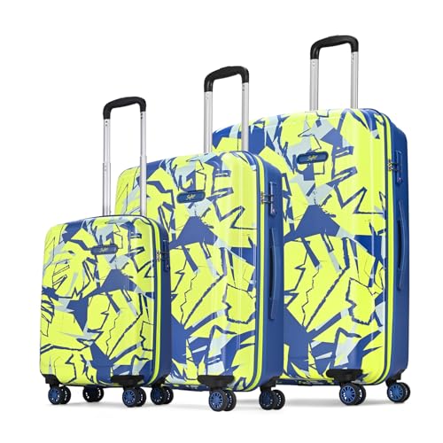 Skybags Lush Set of 3 Printed Hard Case Trolley Bags, Lime-Blue