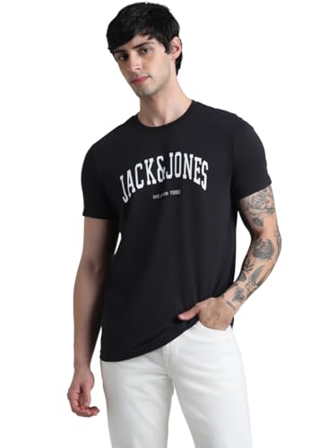 JACK & JONES Men Cotton Black Slim Fit T-Shirt, 2XL