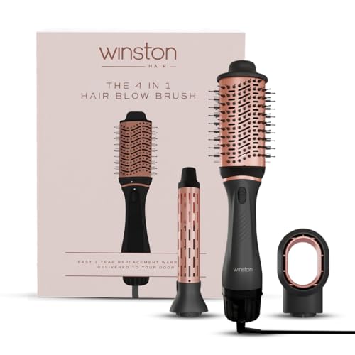 WINSTON 4 in 1 Hair Styling Blow Brush – Blow Dryer, Curling Iron, & Volumizing Brush with Adjustable Heat Versatile Hair Tool – 1 Year Warranty (Grey)