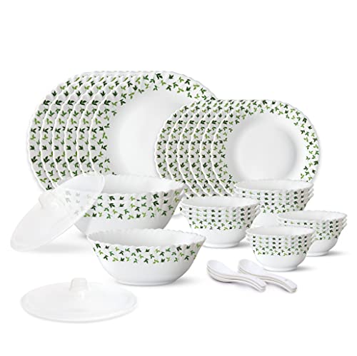 Larah by Borosil 35 Pieces Sage Opalware Dinner Set for Family of 6