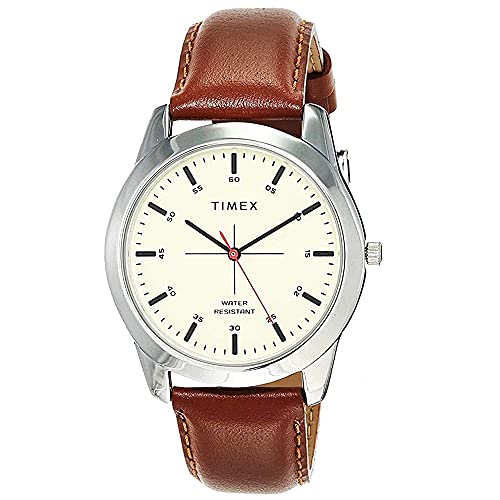 TIMEX Classics Analog Watch for Man with Beige Round Dial & Tan Leather Strap Band Water Resistant Men’s Wrist Watches – TW00ZR261E